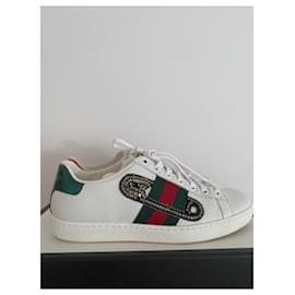 Gucci-GUCCI WOMEN'S ACE SNEAKERS SIZE 36-White,Red,Green