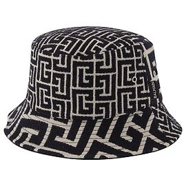 Balmain Cappello a secchiello in jacquard Mix Monogram in cotone nero Nero