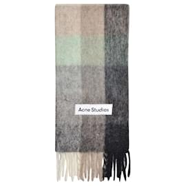 Autre Marque-Vally Scarf in Green, Grey and Black Alpaca Wool-Green