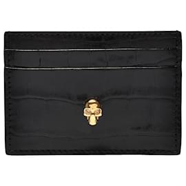 Alexander Mcqueen-Card Holder in Black Crocodile Effect Leather-Black