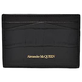 Alexander Mcqueen-Card Holder in Black Crocodile Effect Leather-Black