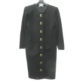*Yves Saint Laurent Vintage Goldknopf Wollstrick Einteilige Lange Strickjacke Schwarz Schwarz