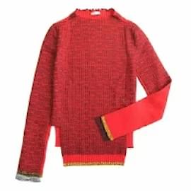 Céline-*Celine CELINE by Phoebe Philo Phoebe period floral lace print wool knit sweater switching front down archive M red red black black ladies-Black,Red,Yellow