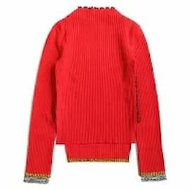 Céline-*Celine CELINE by Phoebe Philo Phoebe period floral lace print wool knit sweater switching front down archive M red red black black ladies-Black,Red,Yellow