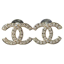 Chanel-CC B19S Logo Crystal GHW Coco Mark Aretes Caja Recibo-Dorado