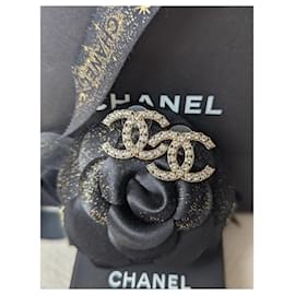 Chanel-CC B19S Logo Crystal GHW Coco Mark Brincos Caixa Recibo-Dourado