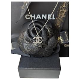 Chanel-CC B12V logo classic timeless crystal necklace box docs-Silvery
