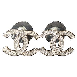 Chanel CC B20S Classic Crystal Silver Hardware Logo Orecchini box card Argento