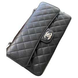 Chanel-Chanel Medium lined flap in caviar leather, silver tone hardware, New-Black