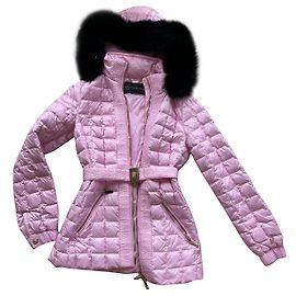 Versace Pink Down Jacket with Fur Collar and Belt Pink