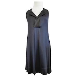Céline-*Celine CELINE: Silk dress Phoebe period Black x Navy (34)-Navy blue