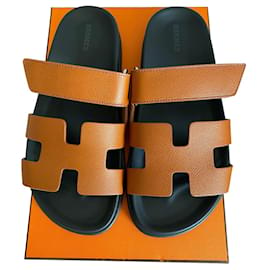 Hermès-Hermès Chypre sandals in size  38.5-Brown