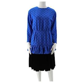 Christian Dior-CHRISTIAN DIOR BLUE AND BLACK POLKA DOT DRESS-Blue