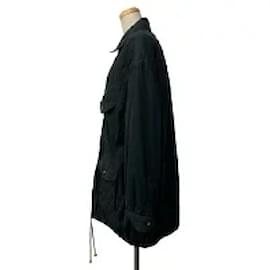 Chanel-*CHANEL Long Blouson Quilted Polyester Black # 40 Coco Mark Button Coat-Black