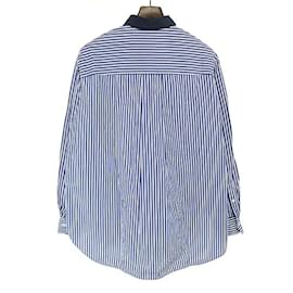 Céline-*CELINE Striped Cotton Broad Shirt Blue 38 Ladies-Blue