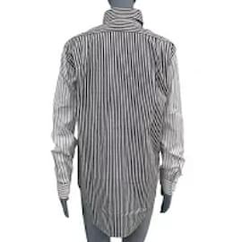 Céline-*CELINE Long- sleeved shirt Tops Y-shirt Collared striped black-Black,White