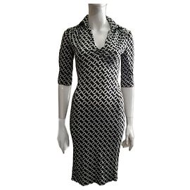 Diane Von Furstenberg DvF vintage Aheza chain link silk jersey dress White Dark grey