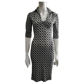 Diane Von Furstenberg-DvF vintage Aheza chain link silk jersey dress-White,Dark grey