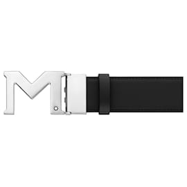 Montblanc-LIEN CUIR REVERSIBLE NOIR BELT 35 mm avec boucle M-Noir