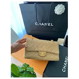 Chanel-aba com forro médio vintage-Bege
