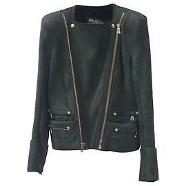 Giacca da donna stile biker in shearling di Balmain Green Verde