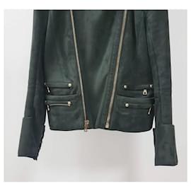 Balmain-Balmain Green Damen Shearling Jacke im Biker-Stil-Grün