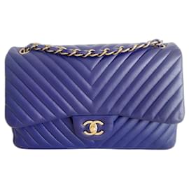 Chanel-Bolso Chanel Classic con chevron-Azul