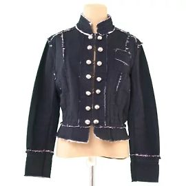 *Marc Jacobs Jacket Lining Striped Pattern Ladies Cut Ripper Pear Switching E Black x Silver x Pink Cotton COTTON 100% Black
