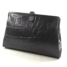 *JEAN PAUL GAULTIER ■ Pochette Gamaguchi Cuir embossé croco noir Noir