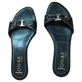 Jonak Dark Brown Leather Flat Sandals Dark brown