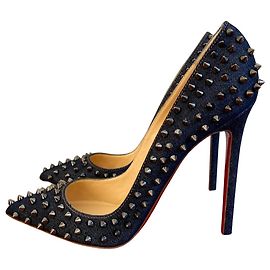 Christian Louboutin Spikes Pumps Navy Blue Denim Navy blue