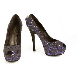 Louis Vuitton Oh Really Purple Sequins Glitter Lock Platform Peep Toe Pompes 37 Multicolore