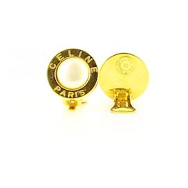 Céline-Gold plated Celine round earrings-Golden