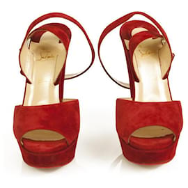 Christian Louboutin-Christian Louboutin Louloudance Plataforma de gamuza roja Tacones de sandalia con suela roja 37,5UE-Roja