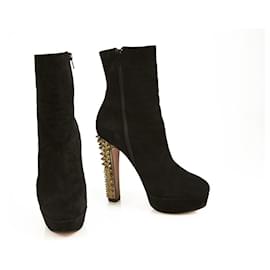 Christian Louboutin-CHRISTIAN LOUBOUTIN Black Suede Taclou Booty 140 Ankle Boots Size 37-Black