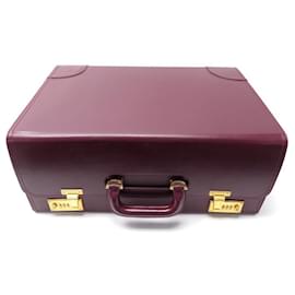 Cartier-VINTAGE BRIEFCASE BAG MUST DE CARTIER ATTACH CASE BURGUNDY LEATHER BRIEFCASE-Dark red