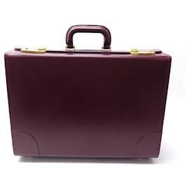 Cartier-VINTAGE BRIEFCASE BAG MUST DE CARTIER ATTACH CASE BURGUNDY LEATHER BRIEFCASE-Dark red