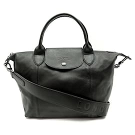 Longchamp-NEU LONGCHAMP LE PLIAGE HANDTASCHE S L1512757001 Schwarze Ledertasche-Schwarz