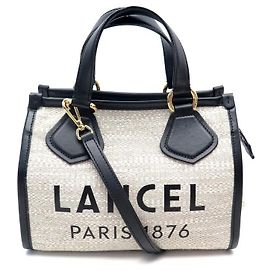 NOVA BOLSA DE VERÃO LANCEL MINI UMA BOLSA12006 LONA E COURO BEGE E PRETO Bege