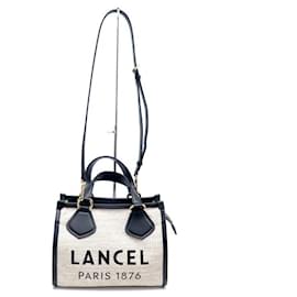 Lancel-NEW LANCEL SUMMER TOTE MINI A HANDBAG12006 BEIGE AND BLACK CANVAS AND LEATHER-Beige