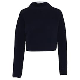 Autre Marque-Dion Lee Mock Neck Rib Knit Sweater in Navy Blue Viscose-Navy blue
