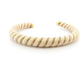 AURELIE BIDERMANN DIANA IVORY & GOLD RESIN BRACELET 18K 16CM BANGLES White