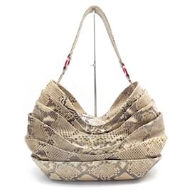 Christian Louboutin-SAC A MAIN CHRISTIAN LOUBOUTIN CABAS LEATHER PYTHON BROWN LEATHER HAND BAG-Brown