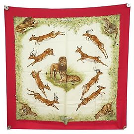 Hermès SCIARPA HERMES KENYA ROBERT DALLET IN SETA QUADRATA NERA 90 SCIARPA IN SETA NERA Rosso