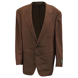 Ermenegildo Zegna-Ermenegildo Zegna Windowpane Design Blazer in Brown Wool -Brown