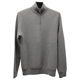Ralph Lauren-Ralph Lauren Purple Label Quarter-Zip Pullover Sweater in Grey Wool-Grey