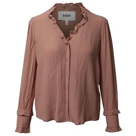Camicia Ba&sh a maniche lunghe con scollo a V e volant in viscosa rosa Rosa