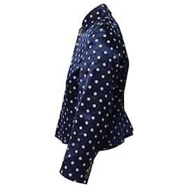 Comme Des Garcons-Giacca Tricot Comme Des Garcons in Raso a Pois in Acetato Blu-Blu