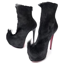 Christian Louboutin-SHOES ANKLE BOOTS CHRISTIAN LOUBOUTIN PUCK 160 BLACK PONY LEATHER BOOTS-Black