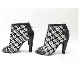 Chanel-CHANEL SHOES BOOTS CAGE SWIRL HEELS 40 BLACK LEATHER BOOTS-Black